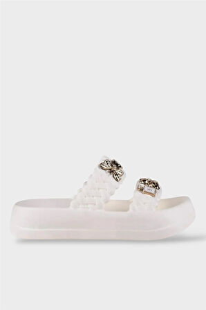 Kadın Taşlı Şık Rahat Konforlu Günlük Terlik BEYAZ