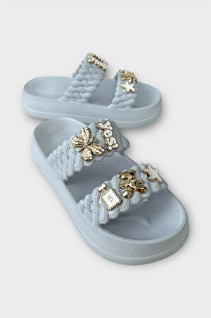 Kadın Taşlı Şık Rahat Konforlu Günlük Terlik GRİ