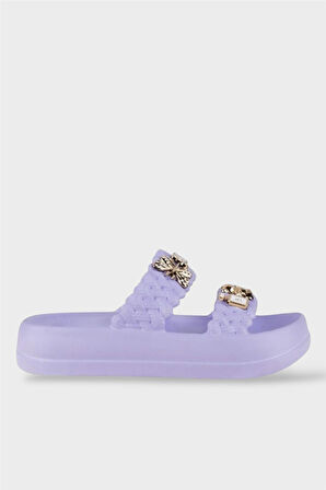 Kadın Taşlı Şık Rahat Konforlu Günlük Terlik Lila