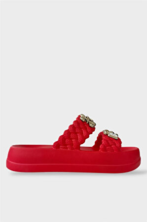 Kadın Taşlı Şık Rahat Konforlu Günlük Terlik KIRMIZI