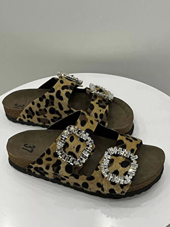 İLYADA TAŞLI ÇİFT TOKA KADIN LEOPAR TERLİK