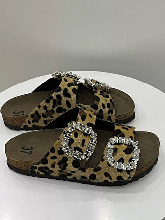 İLYADA TAŞLI ÇİFT TOKA KADIN LEOPAR TERLİK