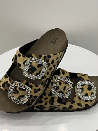 İLYADA TAŞLI ÇİFT TOKA KADIN LEOPAR TERLİK