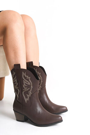 Bertha Yeni Sezon Kahve Deri Kovboy Bot