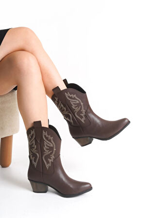 Bertha Yeni Sezon Kahve Deri Kovboy Bot