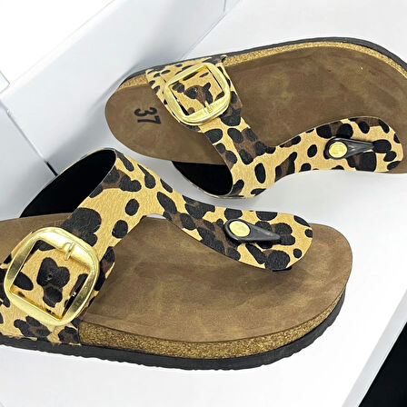 Gema Kadın Parmak Arası Leopar Terlik Yeni Sezon