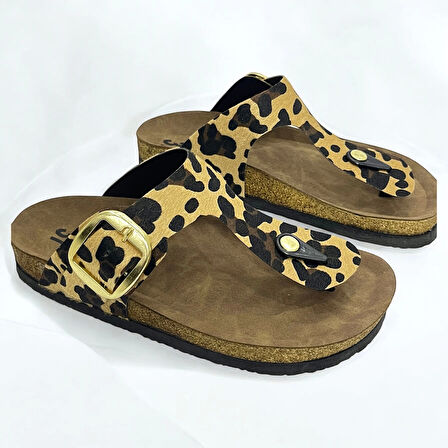 Gema Kadın Parmak Arası Leopar Terlik Yeni Sezon