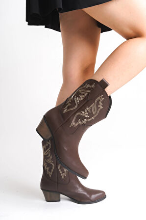 Bertha Yeni Sezon Kahve Deri Kovboy Bot