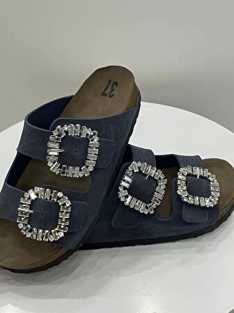 İLYADA TAŞLI ÇİFT TOKA KADIN lACİVERT TERLİK