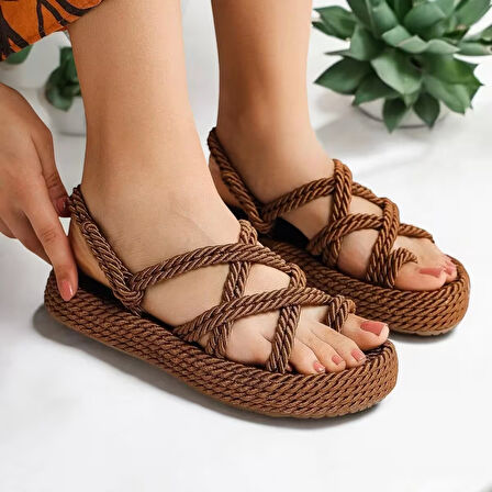 Milena Kauçuk Tabanlı Kadın Halat Tarçın Sandalet