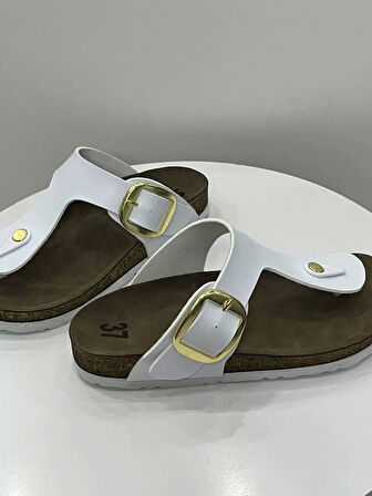 Gema Kadın Parmak Arası Beyaz Terlik Yeni Sezon