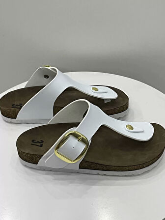 Gema Kadın Parmak Arası Beyaz Terlik Yeni Sezon