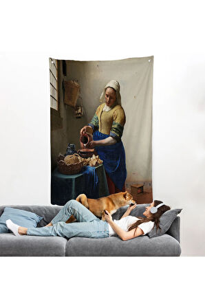 Johannes Vermeer - Sütçü Kız Duvar Örtüsü - The Milkmaid-7434