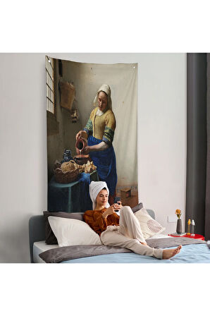 Johannes Vermeer - Sütçü Kız Duvar Örtüsü - The Milkmaid-7434