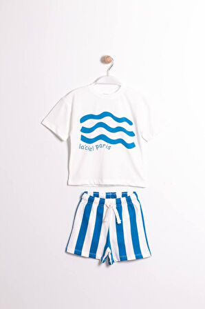 La'ciel Paris Çizgili Mavi T-shirt ve Şort Takım