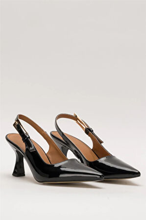 Kadın Sivri Burun Arkası Açık 8 Cm Topuklu Ayakkabı SİYAH