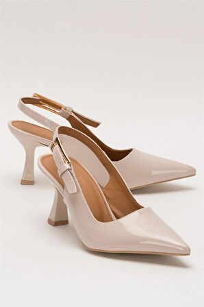 Kadın Sivri Burun Arkası Açık 8 Cm Topuklu Ayakkabı BEJ