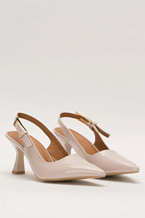 Kadın Sivri Burun Arkası Açık 8 Cm Topuklu Ayakkabı BEJ
