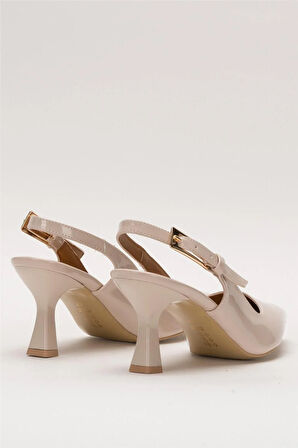 Kadın Sivri Burun Arkası Açık 8 Cm Topuklu Ayakkabı BEJ