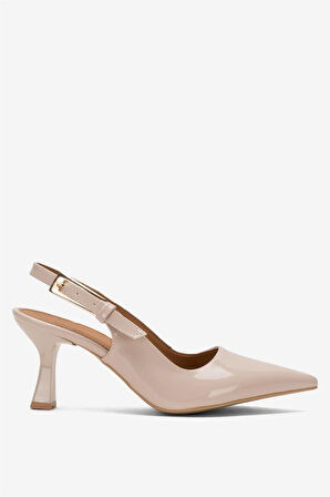 Kadın Sivri Burun Arkası Açık 8 Cm Topuklu Ayakkabı BEJ