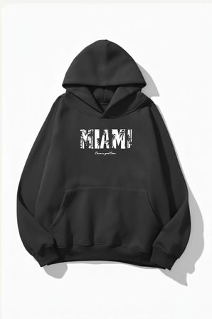 Unisex Yumuşak Dokulu Miami Baskılı Tasarım Oversize 3 İplik Hoodie Sweatshirt