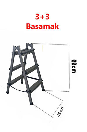Dayanıklı 3+3 Özel Tasarım Hafif, Kaymaz, Metal Basamaklı Katlanır Merdiven