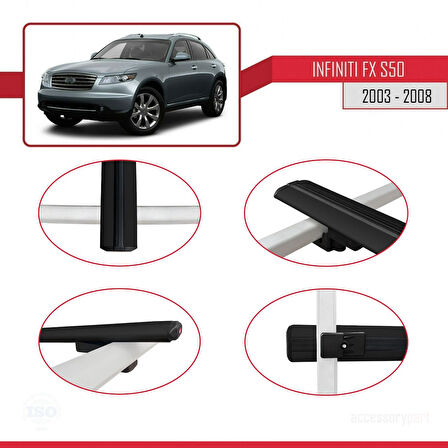 Infiniti FX (S50) 2003-2008 Arası ile Uyumlu BASIC Model Ara Atkı Tavan Barı Siyah 2 Adet