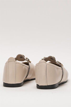 Kadın Oval Burun Aksesuar Bantlı Babet Ayakkabı  BEJ