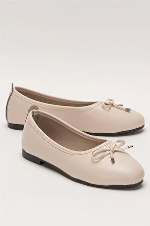 Kadın Fiyonklu Hafif Şık Günlük Babet Ayakkabı BEJ