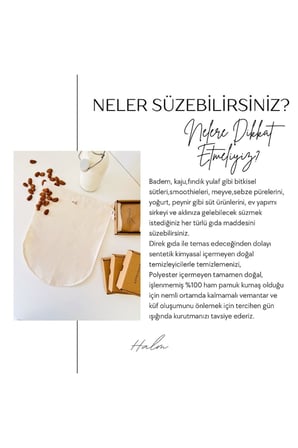 Bitkisel Süt Torbası 25x30 cm Organik Yoğurt Süzme Kesesi Yıkanabilir Keten Kese Vegan.