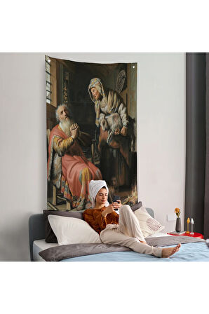 Rembrandt - Tobit ve Anna Çocuk ile Birlikte Duvar Örtüsü-7439