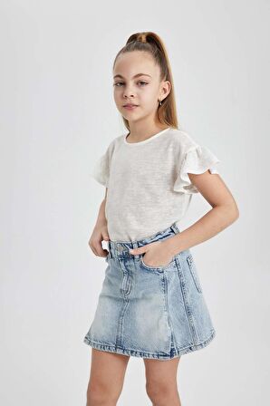 DeFacto Kız Çocuk Bisiklet Yaka Kısa Kollu Tişört C0600A824SMER99