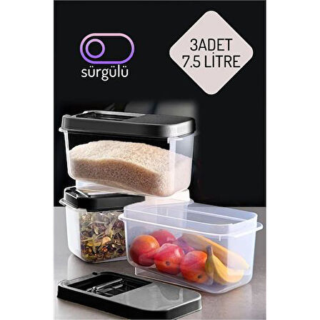 Modacar Erzak Bakliyat Saklama Kabı 3 lü Set 7.5 Lt Antrasit