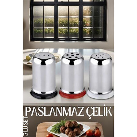  3 lü Set Tuz Karabiber Nanelik Paslanmaz Çelik