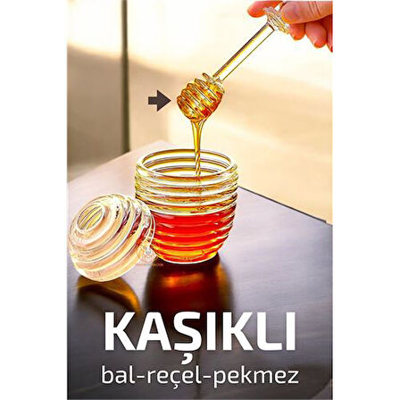  Kaşıklı Kristal Bal Kavanozu Reçel Pekmez Sos Kavanozu