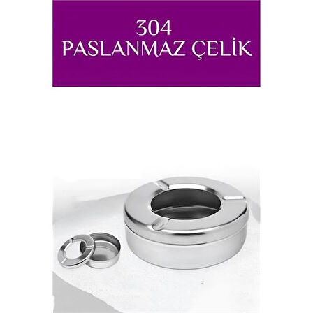 Modacar Kapaklı Paslanmaz Yuvarlak Küllük - Kapaklı 304 Çelik Kül Tablası - Kafe Küllüğü Restoran Küllüğü