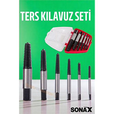 Modacar Ters Kılavuz 6 lı Set Saf Çelik Kırık Civata Vida Sökücü Kırılmış Vida Civata Sökme Aparatı