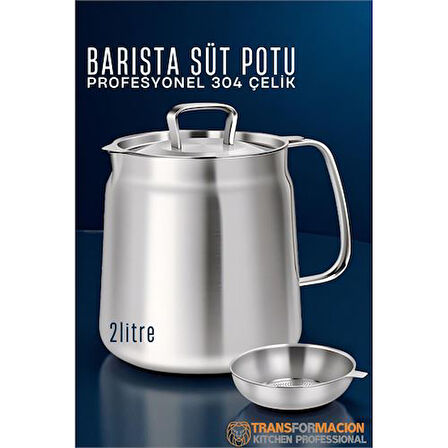 Modacar Barista Süt Potu- Filtreli Çok Amaçlı Pot - Yağ Filtresi Profesyonel 304 Paslanmaz Çelik