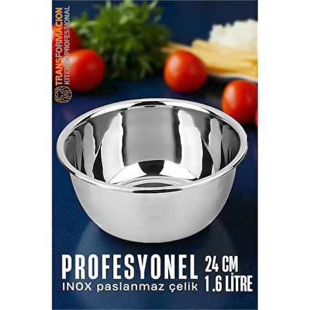 Modacar Inox Kase  - 24 Cm 1.6 Litre Karıştırma Kabı Profesyonel 304 Paslanmaz Çelik