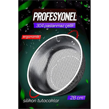 Modacar 28 CM Kevgir Yuvarlak Süzgeç Profesyonel 304 Paslanmaz Çelik