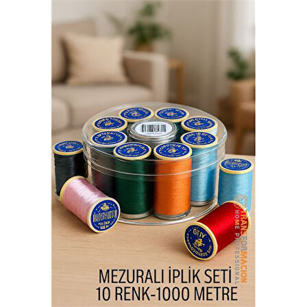 Modacar Dikiş İpliği Seti - 10 Renk 1000 Mt Kutulu Mezuralı Dikiş Seti