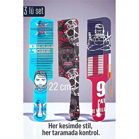 Modacar Saç Kesim Tarağı – Özel Tasarım 22 cm 3’lü Berber Tarağı Seti – Antistatik & Isıya Dayanıklı