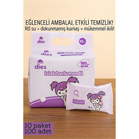 Dies Islak Mendil -RO Saf Su & Dokunmamış Kumaşlı, 100 Yaprak Temizlik Keyfi MOR