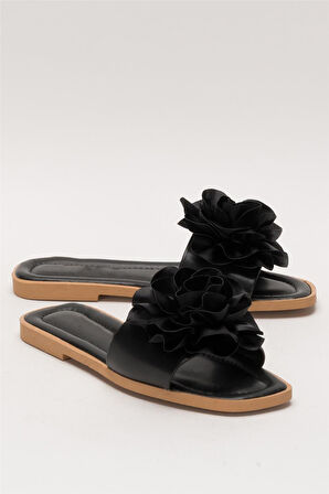 Kadın Gül Çicekli Hediyelik Bohçalık Çeyizlik Terlik SİYAH