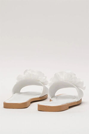 Kadın Gül Çicekli Hediyelik Bohçalık Çeyizlik Terlik BEYAZ