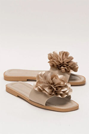 Kadın Gül Çicekli Hediyelik Bohçalık Çeyizlik Terlik BEJ