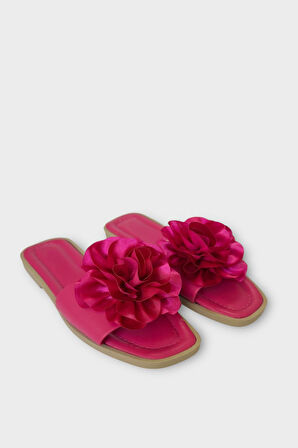 Kadın Gül Çicekli Hediyelik Bohçalık Çeyizlik Terlik FUŞYA