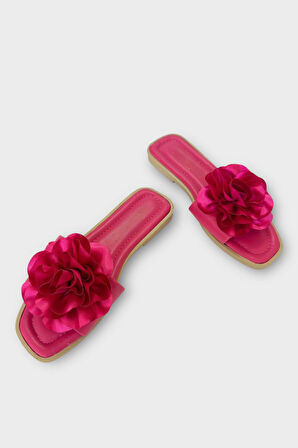 Kadın Gül Çicekli Hediyelik Bohçalık Çeyizlik Terlik FUŞYA