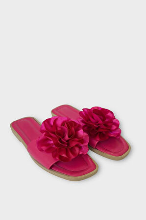 Kadın Gül Çicekli Hediyelik Bohçalık Çeyizlik Terlik FUŞYA