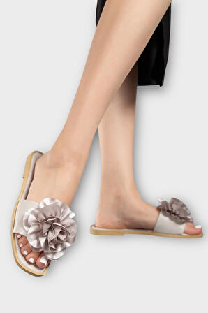 Kadın Gül Çicekli Hediyelik Bohçalık Çeyizlik Terlik GRİ